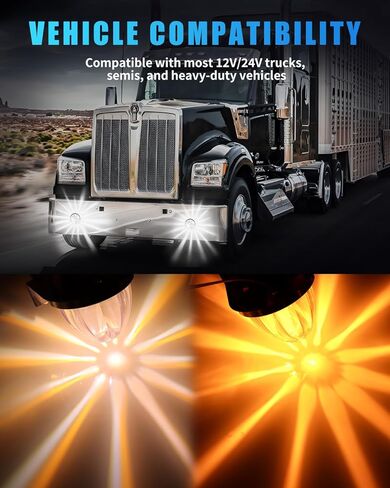 2PCS Dual Revolution LED Watermelon Lights, [3 Color Modes] Watermelon Lights for Semi Trucks with Bracket, Side Marker Signal Lights for Kenworth Peterbilt Freightliner, (Amber & White) in Saudi Arabia