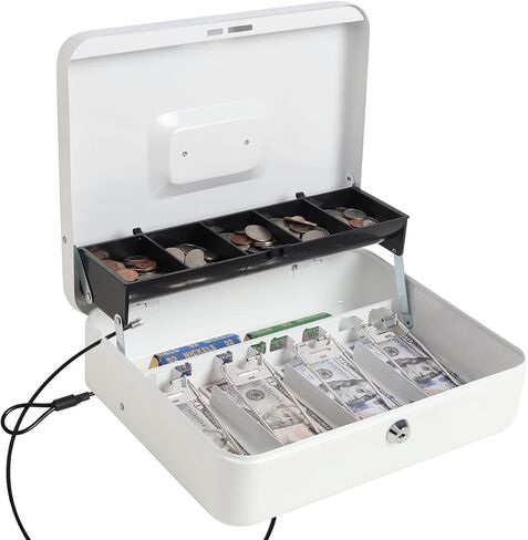 Cash Box with Money Tray and Key Lock,Safe Box for Cash Saving Key Lock Money Organizer,Cash Drawer, 11.8" x 9.5" x 3.5", K-Black in Saudi Arabia