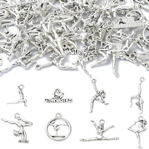 KitBeads 80pcs 8 Styles Tibetan Gymnastic Charms - Antique Silver Sports Sporter Spirit Gymnast for Jewelry Making Bulk in Saudi Arabia