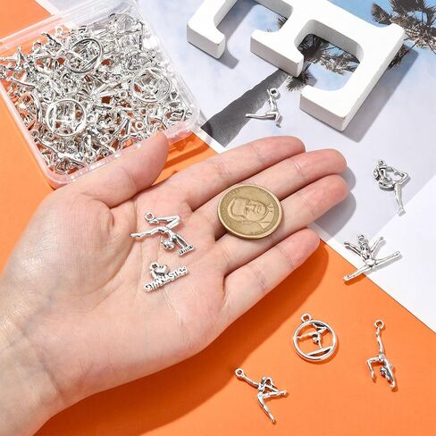 KitBeads 80pcs 8 Styles Tibetan Gymnastic Charms - Antique Silver Sports Sporter Spirit Gymnast for Jewelry Making Bulk in Saudi Arabia