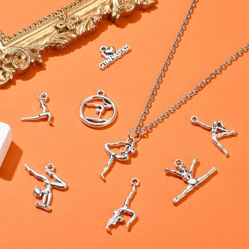 KitBeads 80pcs 8 Styles Tibetan Gymnastic Charms - Antique Silver Sports Sporter Spirit Gymnast for Jewelry Making Bulk in Saudi Arabia