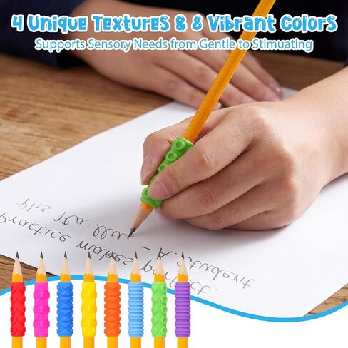 112 Pcs Textured Silicone Pencil Grip with Pencil, Sensory Fidget Sleeves for Adults with ADHD & Anxiety Relief, Travel Fidget Tool for Focus, Calm, and Fine Motor Skills in Kuwait