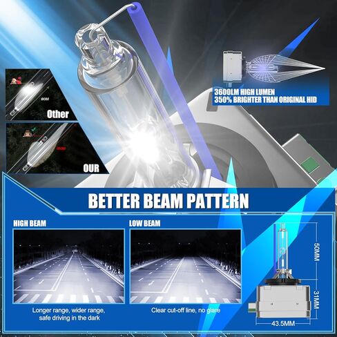 Fit for 2011-2023 Dodge Charger D3S HID Xenon Headlight Bulbs, 350% Brightness, High Low Dual Beam Light Bulb, 8000K White Blue, Plug-N-Play, of 2 in Saudi Arabia