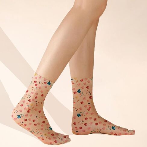 Women’s Sheer Floral Crew Socks, 3 Pack - Transparent Nylon Mesh, Lightweight Stretchy Dress Socks in Saudi Arabia