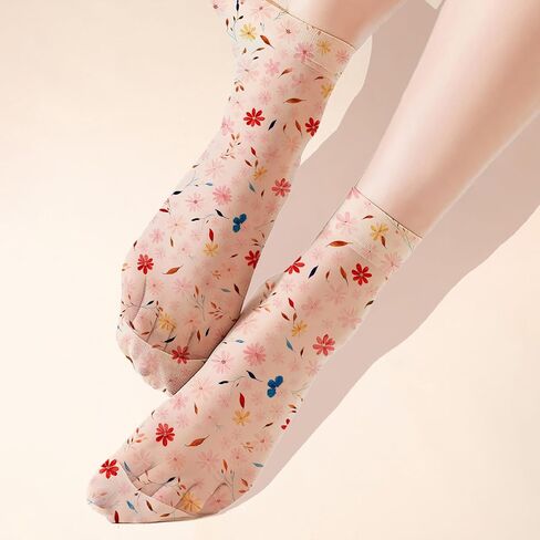 Women’s Sheer Floral Crew Socks, 3 Pack - Transparent Nylon Mesh, Lightweight Stretchy Dress Socks in Saudi Arabia