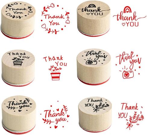 6Pcs Multi-Styles Wooden Stamp Thank You Stamps Set Round Rubber Thank-You Pattern Stamps for Scrapbooking Making Crafts DIY Cards in Saudi Arabia