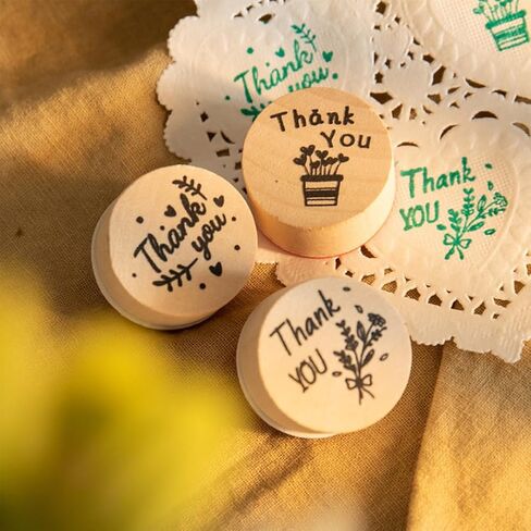 6Pcs Multi-Styles Wooden Stamp Thank You Stamps Set Round Rubber Thank-You Pattern Stamps for Scrapbooking Making Crafts DIY Cards in Saudi Arabia