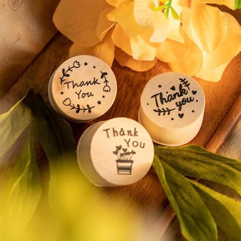 6Pcs Multi-Styles Wooden Stamp Thank You Stamps Set Round Rubber Thank-You Pattern Stamps for Scrapbooking Making Crafts DIY Cards in Saudi Arabia
