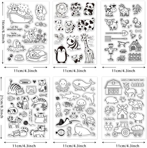 PH PandaHall 6 Sheets Animals Clear Stamps, Rubber Transparent Stamp Panda/Whale Puppy Cow Clear Craft Stamps for Card Making DIY Scrapbooking Album Crafting Journal Decoration in Kuwait