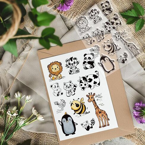 PH PandaHall 6 Sheets Animals Clear Stamps, Rubber Transparent Stamp Panda/Whale Puppy Cow Clear Craft Stamps for Card Making DIY Scrapbooking Album Crafting Journal Decoration in Kuwait