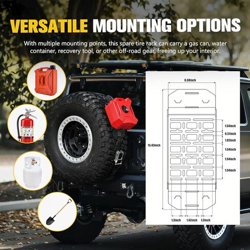BUNKER INDUST Spare Tire Rack, Spare Tire Accessory Mount Bracket with Ratchet Strap for 31" - 40" Diameter Tires for 4x4 Off-Road in Kuwait