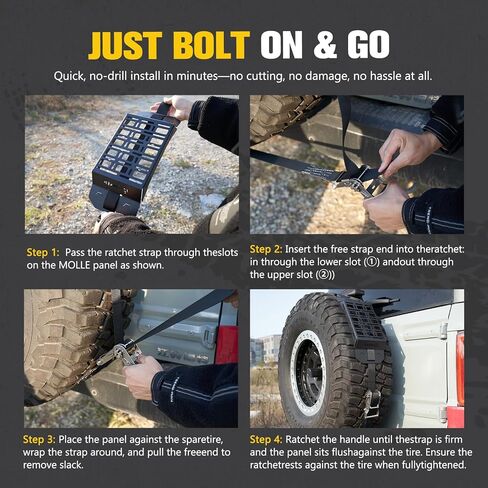 BUNKER INDUST Spare Tire Rack, Spare Tire Accessory Mount Bracket with Ratchet Strap for 31" - 40" Diameter Tires for 4x4 Off-Road in Kuwait