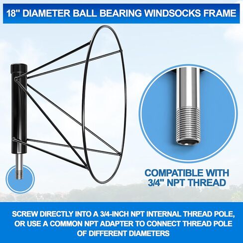 Threlaco Heavy Duty Windsock Frame, 18" Diameter Ball Bearing Windsocks Frame for Airport, Helipads, Industrial Wind Sock, Double Ball Bearing & Powder Coated & Rustproof in Kuwait