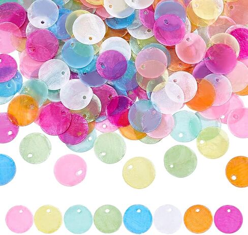 PH PandaHall 240pcs Shell Connector Charms Colored Capiz Shells with Holes, 15mm Flat Natural Round Shells Pieces Sea Shell Coin Bead for Necklace Earring Jewelry Making Crafts in Kuwait
