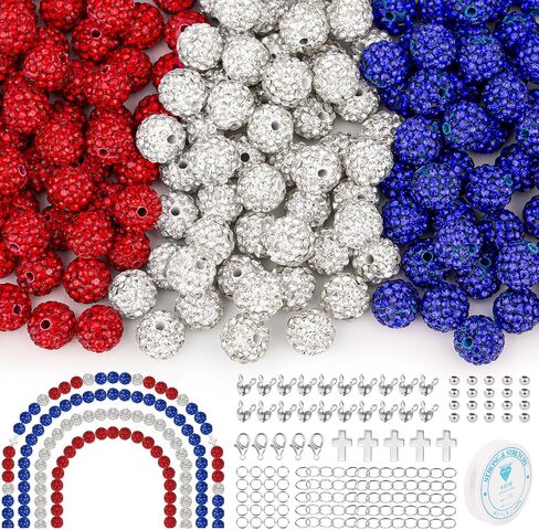 256Pcs 10mm Rhinestone Beads Kit for Jewelry Making, 3 Colors Round Disco Ball Sparkly Beads with Cross Charms and Accessories for DIY Baseball Necklaces Bracelets Earrings in Saudi Arabia