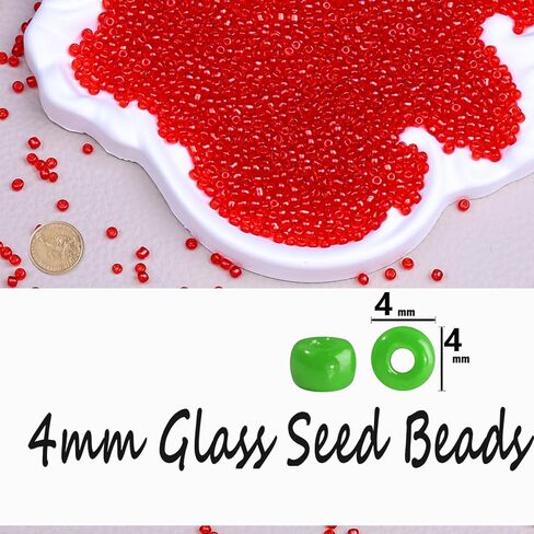 Legefo 4mm Glass Seed Beads Bulk, Red Transparent 6/0 Small Mini Pony Seed Beads, Tiny Round Craft Bead for Bracelet Necklace Wrist Jewelry Making Beading Weaving DIY Crafts Supplies, 1000pcs in Kuwait