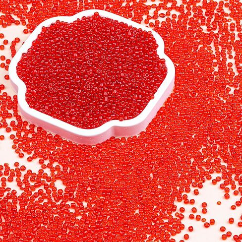 Legefo 4mm Glass Seed Beads Bulk, Red Transparent 6/0 Small Mini Pony Seed Beads, Tiny Round Craft Bead for Bracelet Necklace Wrist Jewelry Making Beading Weaving DIY Crafts Supplies, 1000pcs in Kuwait