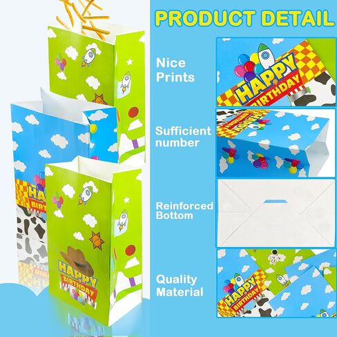 CHENRINDECO 32Pcs Cartoon Story Theme Gift Paper Bags with Stickers, Blue Sky White Clouds Small Rocket Party Candy Bags, Suitable for Cartoon Party Supplies in Saudi Arabia