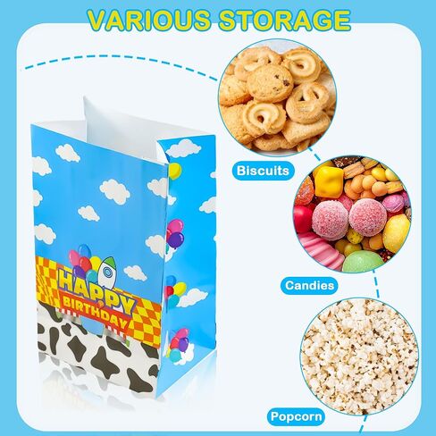 CHENRINDECO 32Pcs Cartoon Story Theme Gift Paper Bags with Stickers, Blue Sky White Clouds Small Rocket Party Candy Bags, Suitable for Cartoon Party Supplies in Saudi Arabia