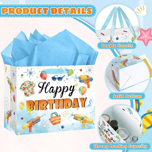 Water Gun Birthday Party Supplies Water Gun Birthday Gift Bag with Wrapping Paper and Card Large Summer Pool Party Wrapping Paper Bag for Boys Girls Beach Water Gun Theme Birthday Party Decorations in Kuwait