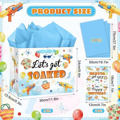 Water Gun Birthday Party Supplies Water Gun Birthday Gift Bag with Wrapping Paper and Card Large Summer Pool Party Wrapping Paper Bag for Boys Girls Beach Water Gun Theme Birthday Party Decorations in Kuwait