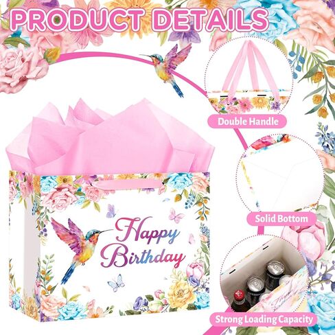 Hummingbird Birthday Gift Bag with Wrapping Paper and Greeting Card Floral Hummingbird Party Supplies Happy Birthday Classroom Party Wrapping Paper Bag for Women Girls Flower Bird Party Decorations in Kuwait