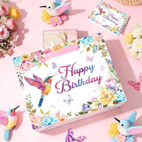 Hummingbird Birthday Gift Bag with Wrapping Paper and Greeting Card Floral Hummingbird Party Supplies Happy Birthday Classroom Party Wrapping Paper Bag for Women Girls Flower Bird Party Decorations in Kuwait