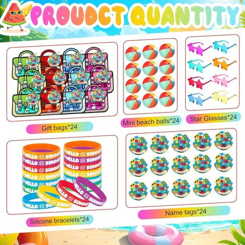 144 Pcs (24 Sets) End of Year Gifts from Teacher, Summer Graduation Gifts includes 24 Gift Bags, 24 Bracelets, 24 Star Sunglasses, 24 Name Tags, 48 Summer Goodie Bag Stuffers, Pool Summer Party Favors in Saudi Arabia