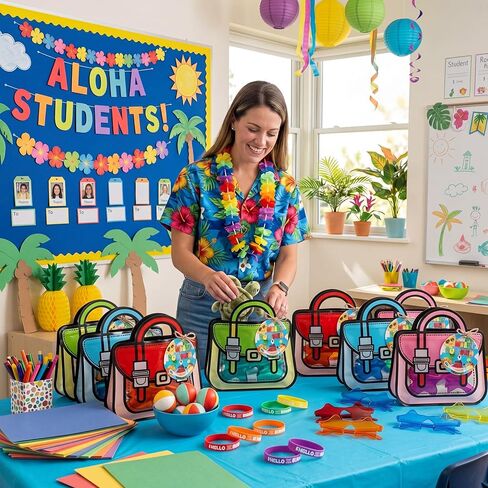 144 Pcs (24 Sets) End of Year Gifts from Teacher, Summer Graduation Gifts includes 24 Gift Bags, 24 Bracelets, 24 Star Sunglasses, 24 Name Tags, 48 Summer Goodie Bag Stuffers, Pool Summer Party Favors in Saudi Arabia