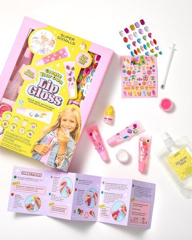 Super Smalls Create Your Own Lip Gloss Kit for Kids — Mix Strawberry Scented Clear Lip Gloss & Decorate 3 tubes with Gems & Stickers | Non-Toxic, Kid-Safe Creative Craft Activity, Ages 6+ in Saudi Arabia