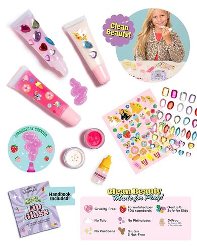 Super Smalls Create Your Own Lip Gloss Kit for Kids — Mix Strawberry Scented Clear Lip Gloss & Decorate 3 tubes with Gems & Stickers | Non-Toxic, Kid-Safe Creative Craft Activity, Ages 6+ in Saudi Arabia