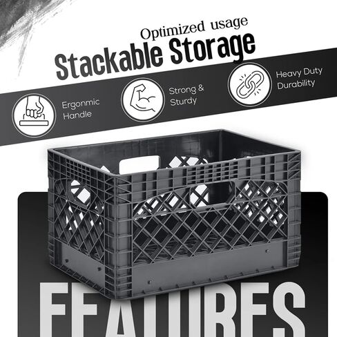 24QT Plastic Heavy-Duty Milk Crate, Black in Saudi Arabia
