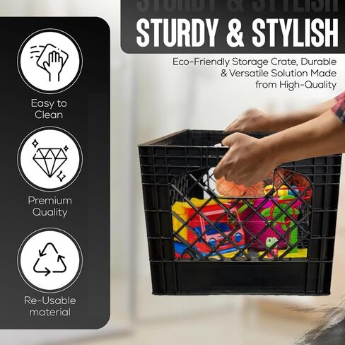 24QT Plastic Heavy-Duty Milk Crate, Black in Saudi Arabia