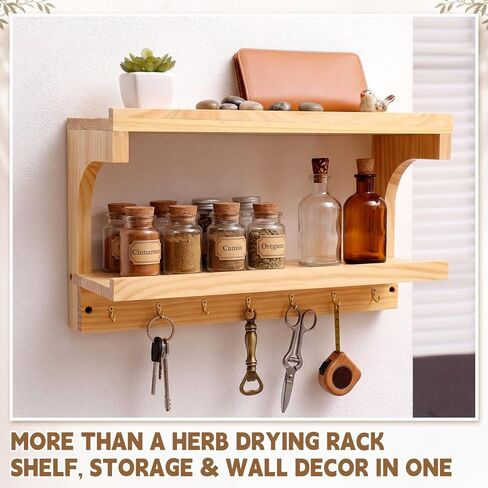 Herb Drying Rack Hanging 3 Tier Wood Flower and Herb Drying Rack Wall Mounted Herbs Dryer Kit with Hooks Labels and Twine for Grass Display Kitchen Garden Home Decor in Kuwait