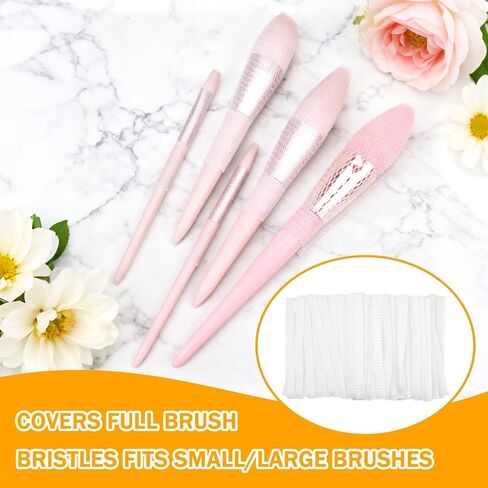 Makeup Brush Guard Mesh Protectors 100PCS, Expandable Breathable Reusable Net Sleeves Netting to Prevent Fraying Bristles, Travel Size Protective Net Cover for Cosmetic Artist Brushes in Kuwait