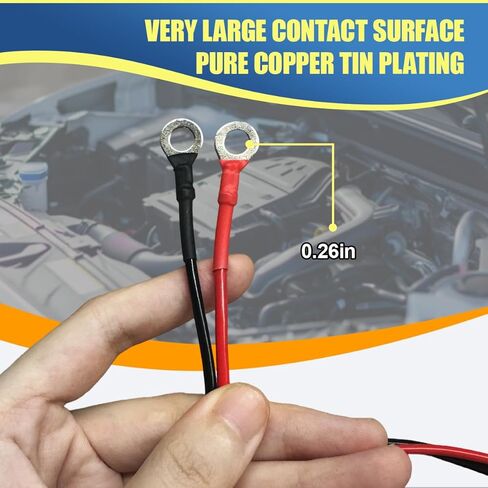 Craedli 2PCS 30A Alligator Clips Booster Jumper Cable, 3.3FT 13 AWG Battery Alligator Clamp to O Ring Terminal Harness Wire, 12V/24V Extension Cord for Car Battery Charging Charger&Inverter(Black&Red) in Saudi Arabia
