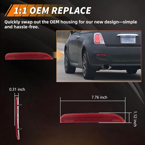 1 Pair Rear Bumper Reflector Compatible with Fiat 500 2012 2013 2014 2015 2016 2017, [DOT] [IP67 Waterproof] Rear Bumper Reflector Housing [No Bulbs], Replace OEM #68154575AA, Red Lens in Saudi Arabia