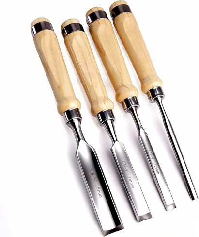 4-Piece Wood Chisel Set, 8mm 12mm 18mm 25mm CR-V Steel Curved Outer Edge Gouge, Sharp Wood Carving Chisels with Firm Wood Handle for Woodworking, Carpentry, DIY Crafts in Kuwait