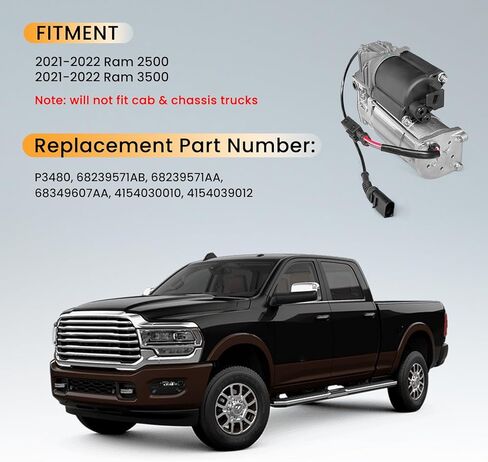 مضخة ضاغط الهواء التعليق MILLISEC مناسبة لـ 2014-2021 Ram 2500، Ram 3500 Car Air Compressor OE يستبدل # P3480، 68239571AB، 4154030010، 4154039012 in Kuwait