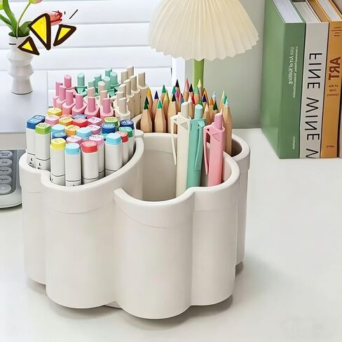Pen Holder Desk Organizer,360°Rotating Pencil Pen Holder,Large Capacity Desk Storage for Office Home Supplies,White in Kuwait