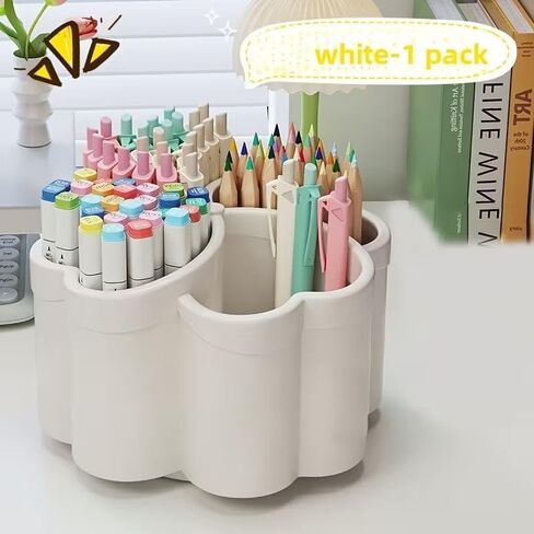 Pen Holder Desk Organizer,360°Rotating Pencil Pen Holder,Large Capacity Desk Storage for Office Home Supplies,White in Kuwait