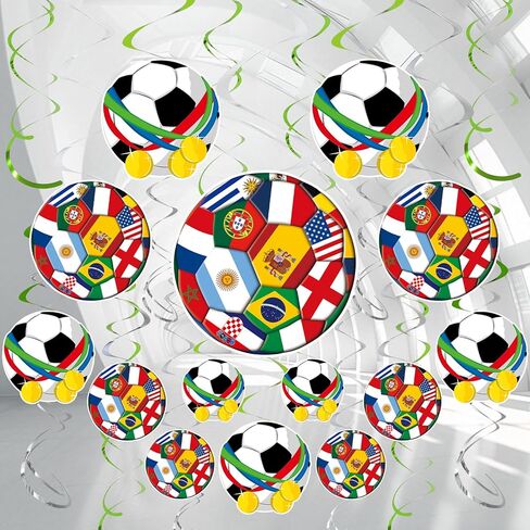 30CT Soccer Hanging Swirls for Sports Theme Birthday Party Decorations - NO DIY - Soccer Flag Ceiling Spirals Streamer Decorations for World Sports Events Home Windows in Saudi Arabia