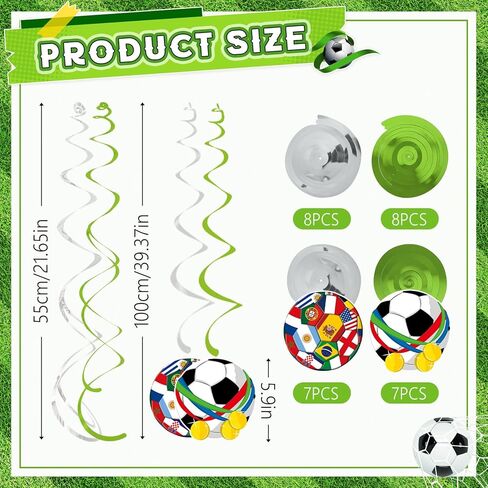 30CT Soccer Hanging Swirls for Sports Theme Birthday Party Decorations - NO DIY - Soccer Flag Ceiling Spirals Streamer Decorations for World Sports Events Home Windows in Saudi Arabia