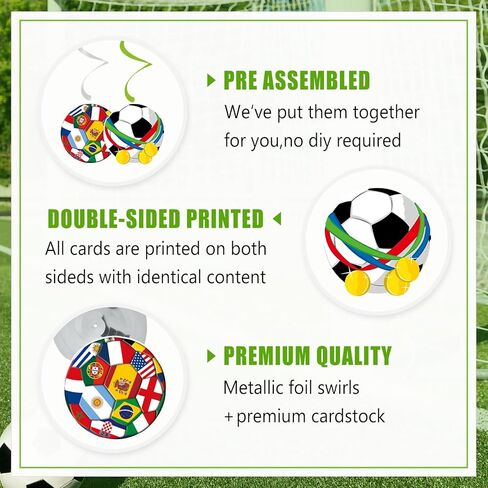 30CT Soccer Hanging Swirls for Sports Theme Birthday Party Decorations - NO DIY - Soccer Flag Ceiling Spirals Streamer Decorations for World Sports Events Home Windows in Saudi Arabia