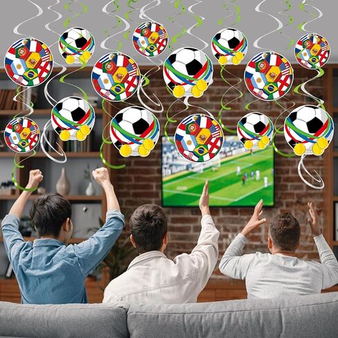 30CT Soccer Hanging Swirls for Sports Theme Birthday Party Decorations - NO DIY - Soccer Flag Ceiling Spirals Streamer Decorations for World Sports Events Home Windows in Saudi Arabia
