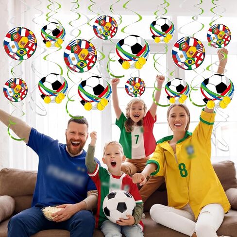 30CT Soccer Hanging Swirls for Sports Theme Birthday Party Decorations - NO DIY - Soccer Flag Ceiling Spirals Streamer Decorations for World Sports Events Home Windows in Saudi Arabia