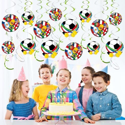30CT Soccer Hanging Swirls for Sports Theme Birthday Party Decorations - NO DIY - Soccer Flag Ceiling Spirals Streamer Decorations for World Sports Events Home Windows in Saudi Arabia