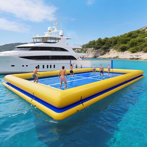SPECRAFT 46×26 FT Commercial Inflatable Pickleball & Volleyball Court, Floating Arena with PVC Platform and Quick-Setup Net, Floating Mat for Lakes & Pools, Blue & Yellow in Saudi Arabia