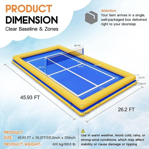 SPECRAFT 46×26 FT Commercial Inflatable Pickleball & Volleyball Court, Floating Arena with PVC Platform and Quick-Setup Net, Floating Mat for Lakes & Pools, Blue & Yellow in Saudi Arabia