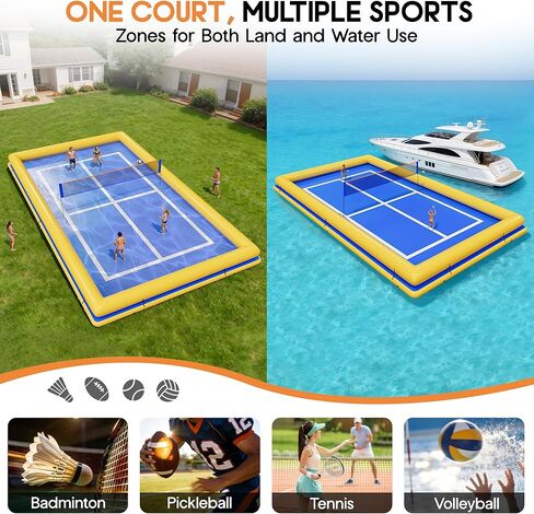 SPECRAFT 46×26 FT Commercial Inflatable Pickleball & Volleyball Court, Floating Arena with PVC Platform and Quick-Setup Net, Floating Mat for Lakes & Pools, Blue & Yellow in Saudi Arabia